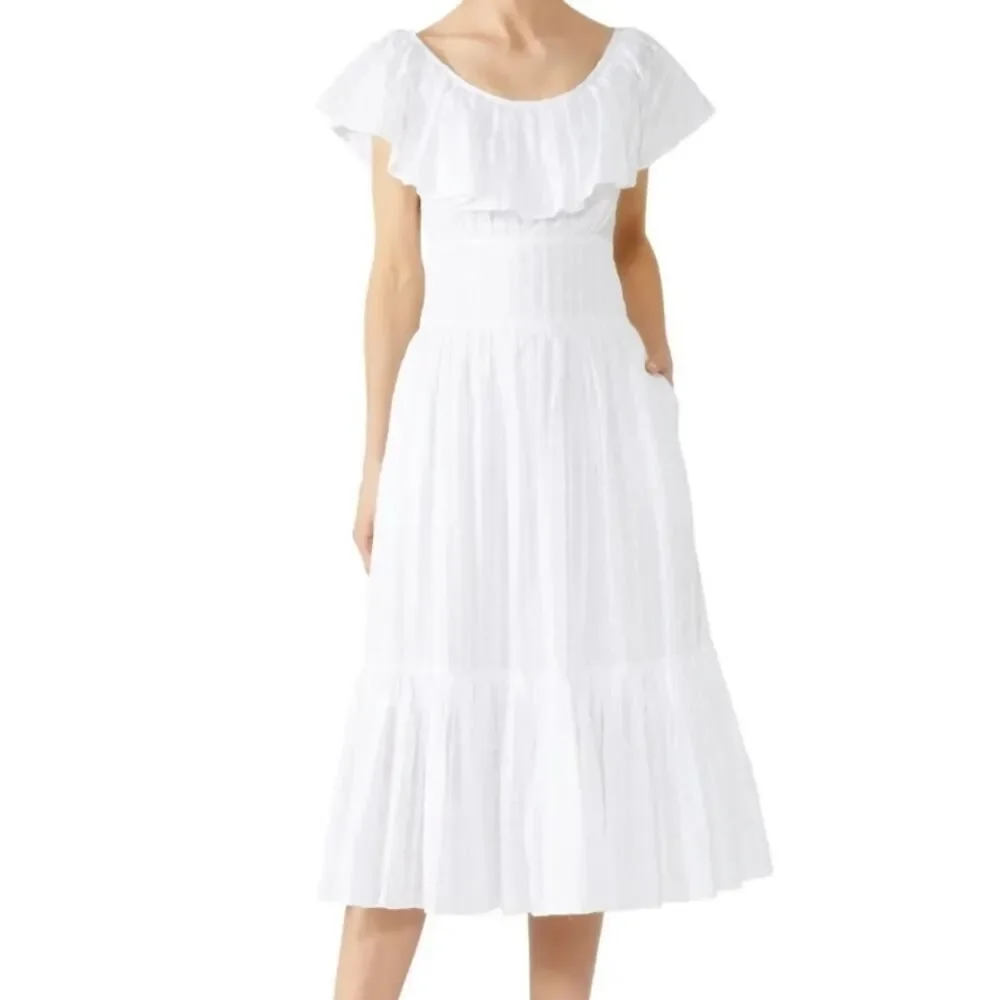 Tory Burch White Striped Seersucker Tiered Dress Sz. 4